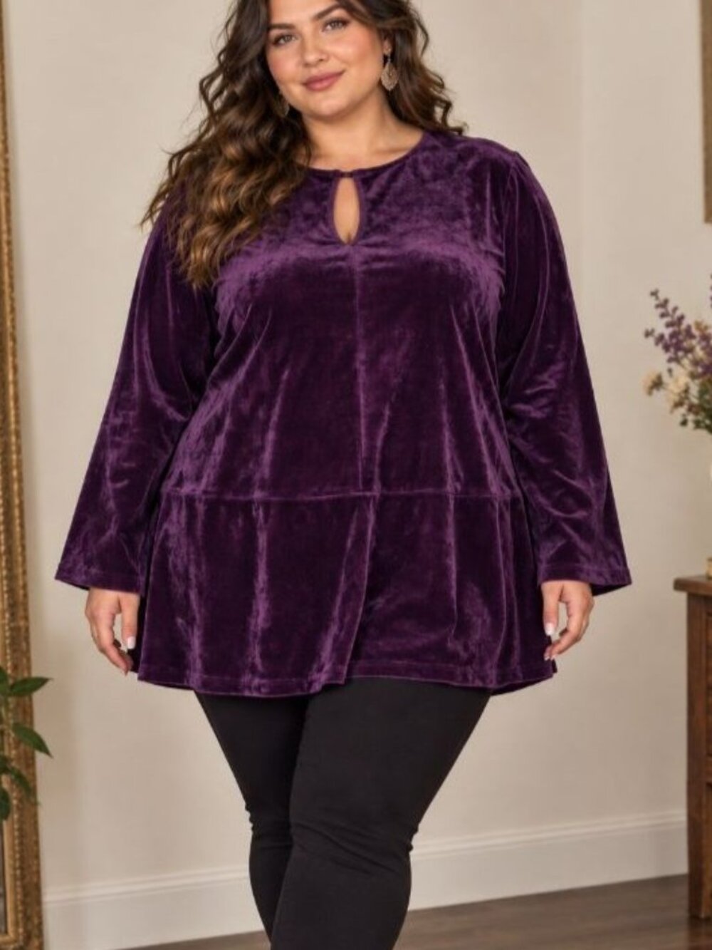Lauren Ralph Lauren Velvet Tunic Top 3X Purple Long Sleeve Stretch Whimsigoth
